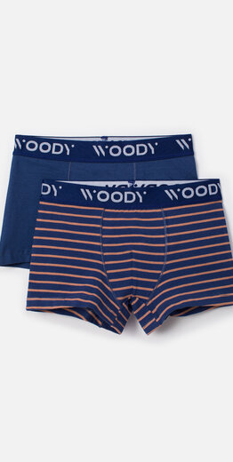 Woody Jongens Boxer, duopack blauw uni + streep