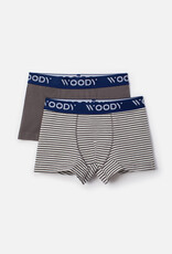 Woody Jongens Boxer, duopack grijs uni + streep