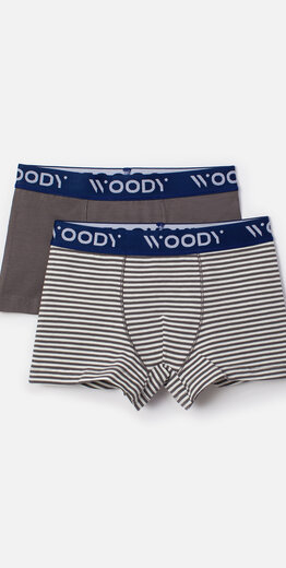 Woody Jongens Boxer, duopack grijs uni + streep