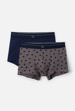 Woody Jongens-Heren Boxer, duopack donkerblauw uni + kalkoen print