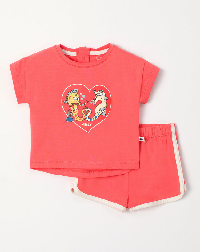 Woody Meisjes-Dames Pyjama, koraalrood