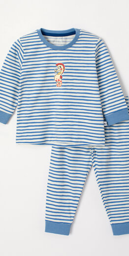 Woody Jongens-Heren Pyjama, blauw-witte streep