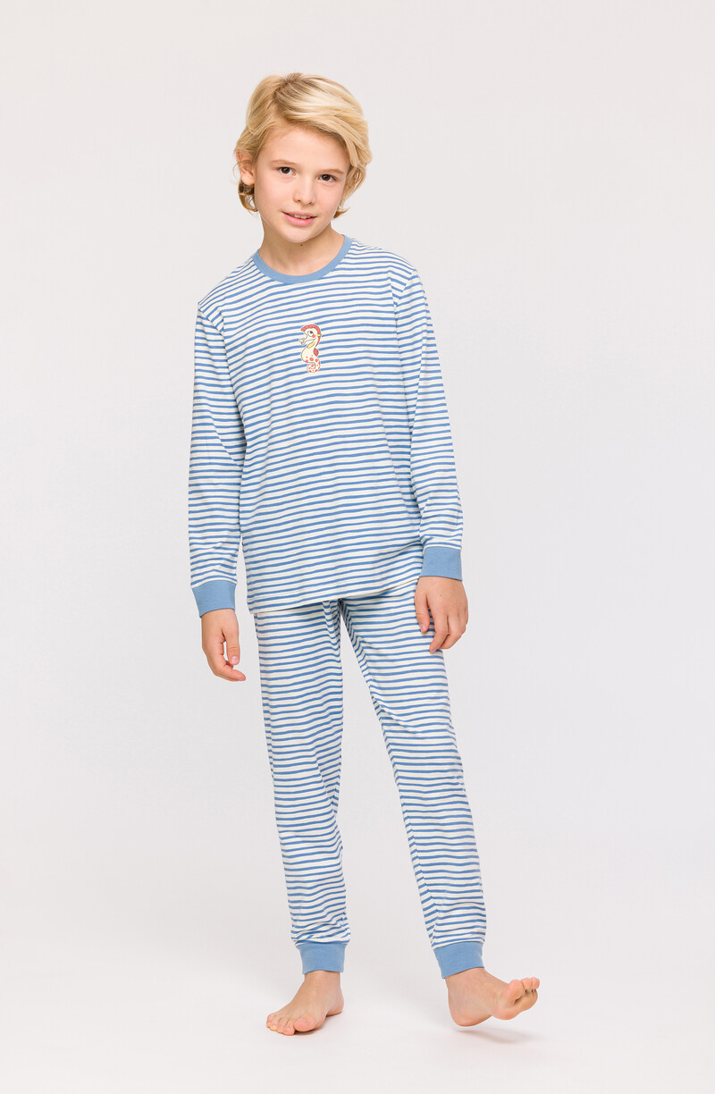 Woody Jongens-Heren Pyjama, blauw-witte streep