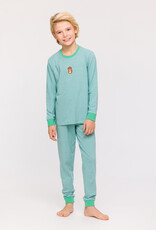 Woody Jongens-Heren Pyjama, groen-blauwe streep