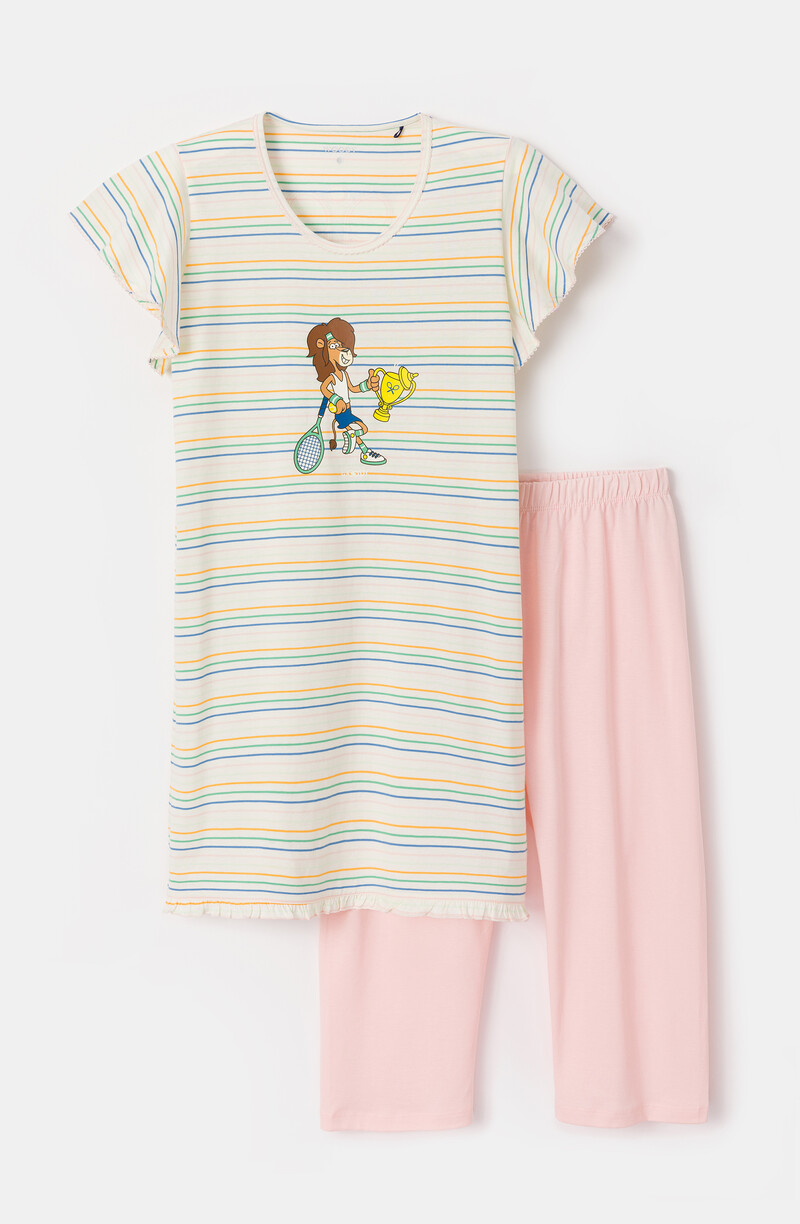 Woody Meisjes-Dames Pyjama, multicolor streep
