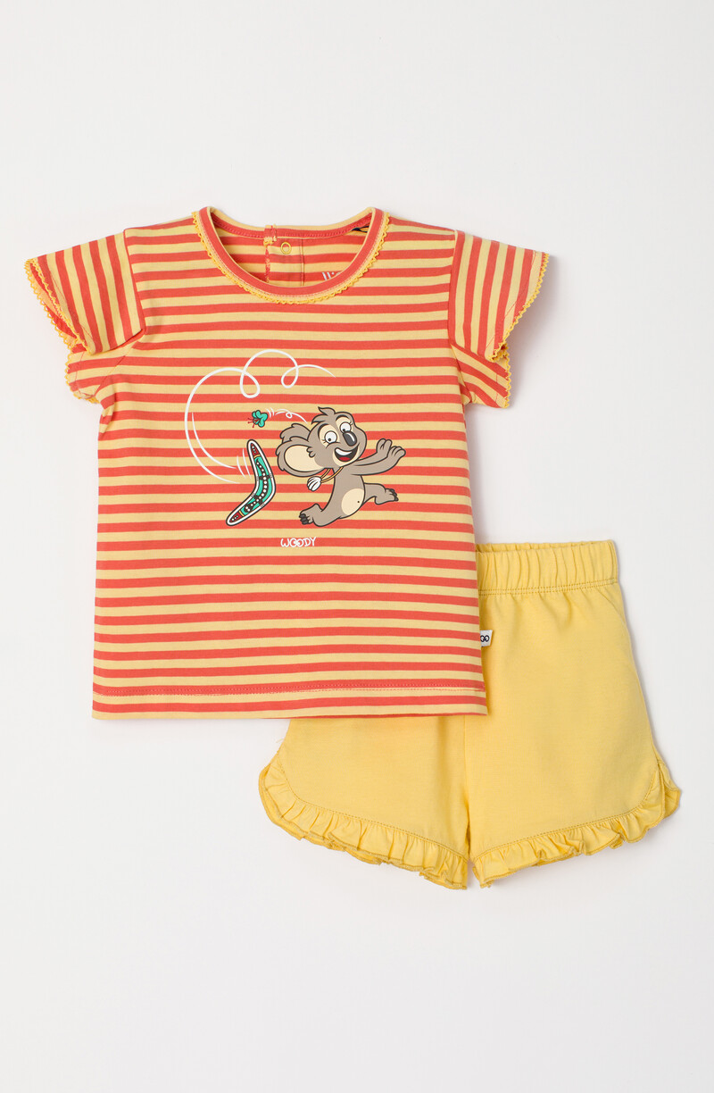 Woody Meisjes-Dames Pyjama, roest-geel streep