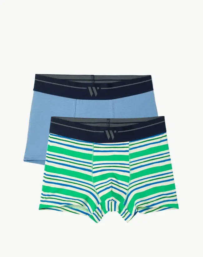 Woody Jongens-Heren Boxer, groen-blauwe streep + blauw