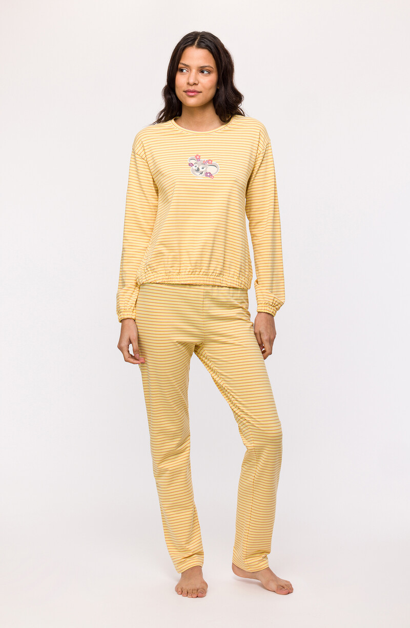 Woody Meisjes-Dames Pyjama, geel-lila streep