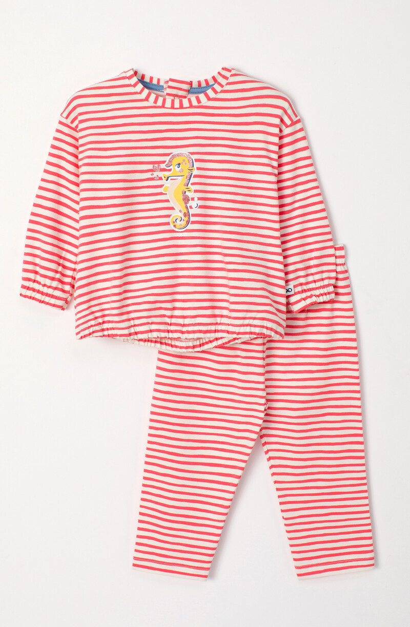 Woody Meisjes-Dames Pyjama, koraal-witte streep