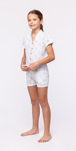 Woody Meisjes-Dames Pyjama, blauwe zeesterren print