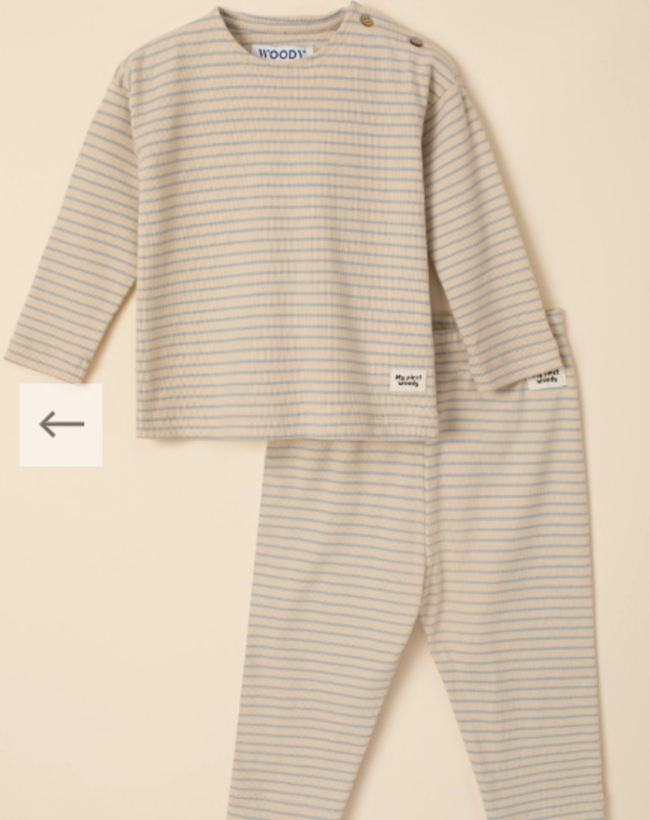 Woody Unisex Pyjama, blauw-crème streep