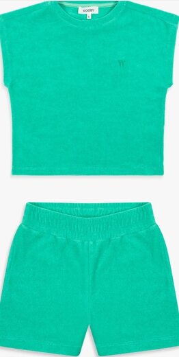 Woody Meisjes-Dames Set van T-shirt en Short, groen