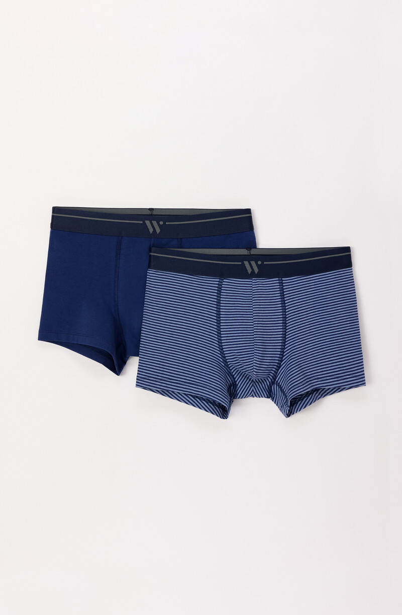 Woody Jongens-Heren Boxer, set donkerblauw + blauwe streep