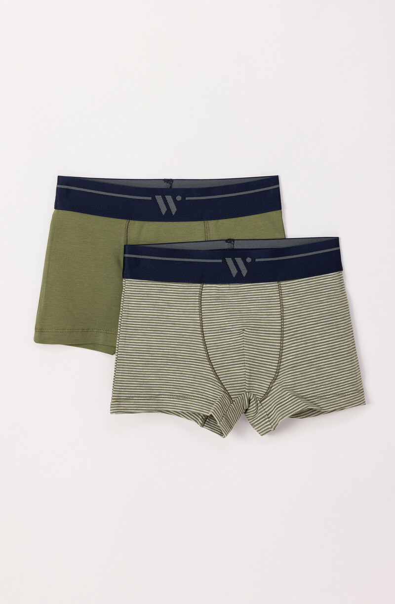 Woody Jongens-Heren Boxer, set kakigroen + streep