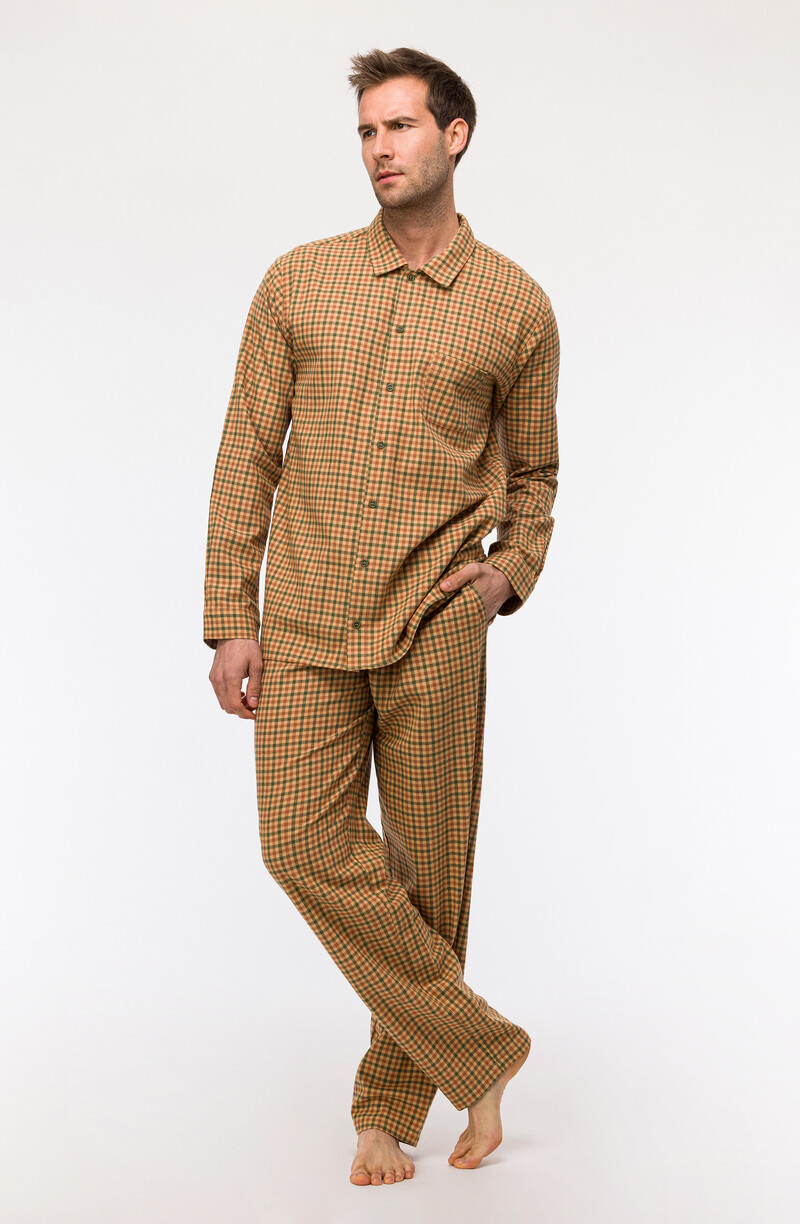 Jongens Heren Pyjama groen met beige ruit Filati webshop Woody
