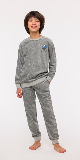 Woody Jongens-Heren Pyjama, grey melange