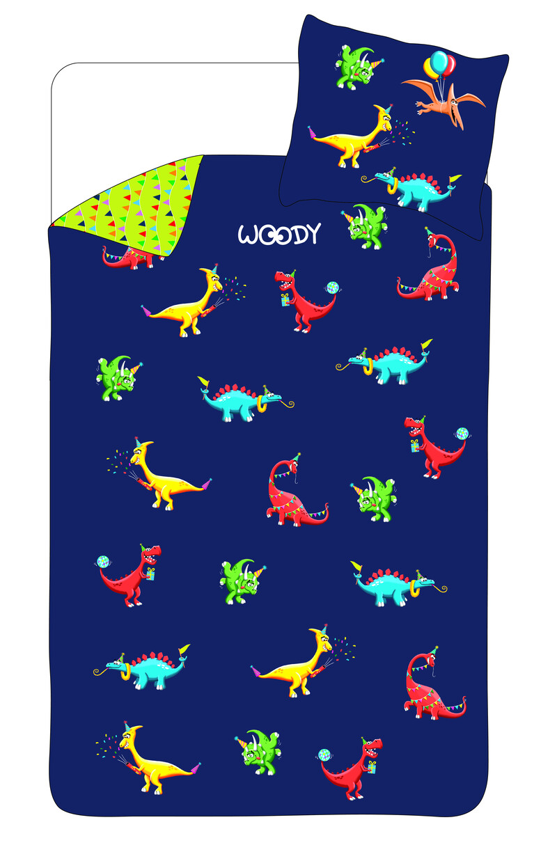 Woody single person duvet and pillowcase - 140x220cm, dino