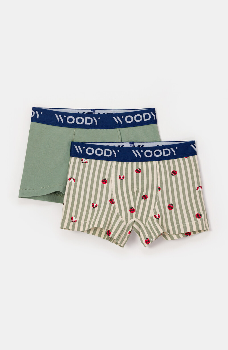 Woody Jongens, set khaki + lieveheersbeest print