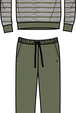 Woody Jongens-Heren Pyjama, groen-grijze streep