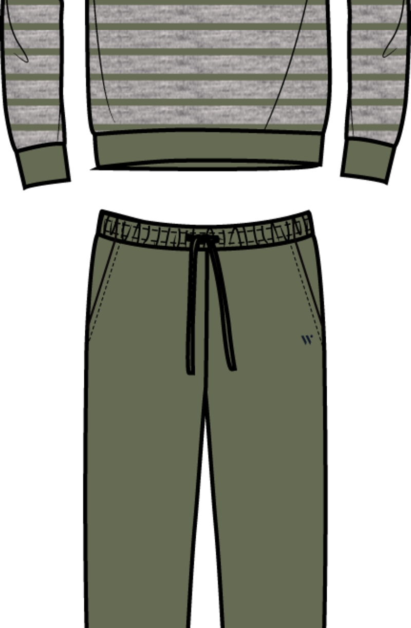 Woody Jongens-Heren Pyjama, groen-grijze streep