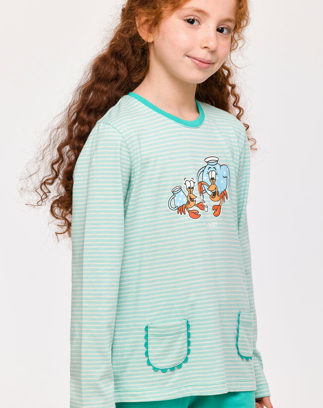Woody Meisjes-Dames Pyjama, lichtblauwe streep