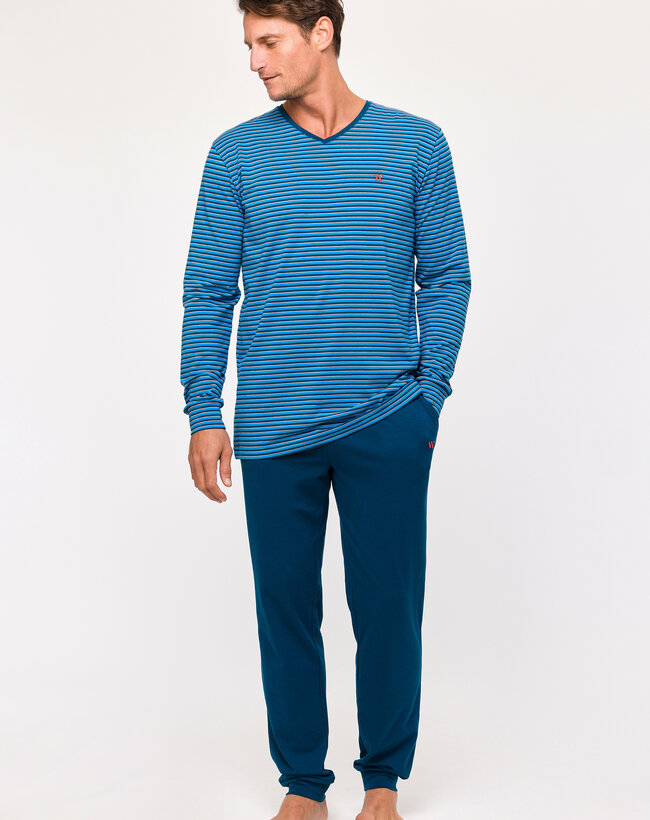Woody Heren Pyjama, blauwe streep