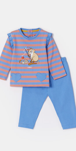 Woody Meisjes-Dames Pyjama, blauw-roze streep