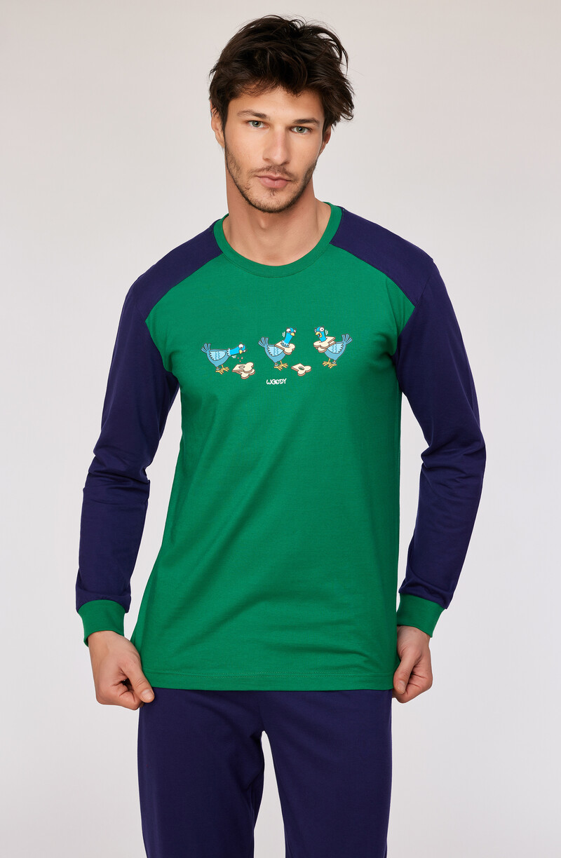 Woody Jongens-Heren Pyjama, donkergroen