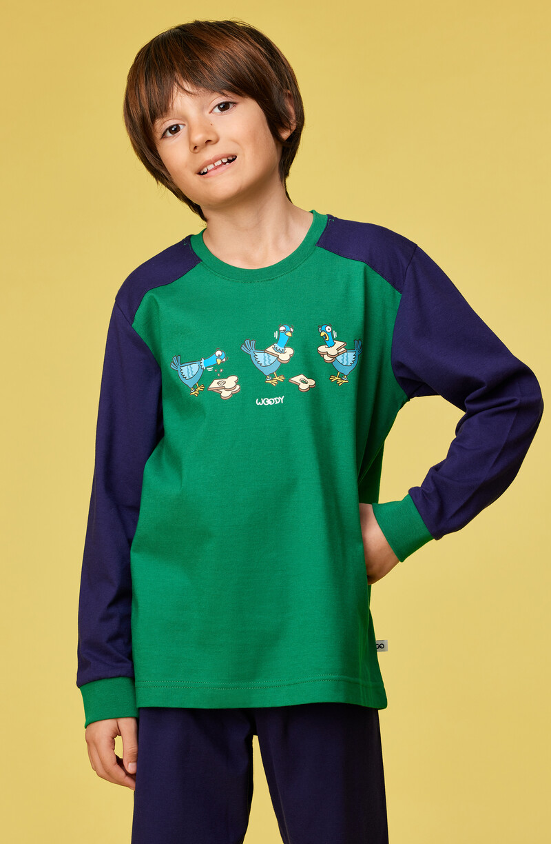 Woody Jongens-Heren Pyjama, donkergroen