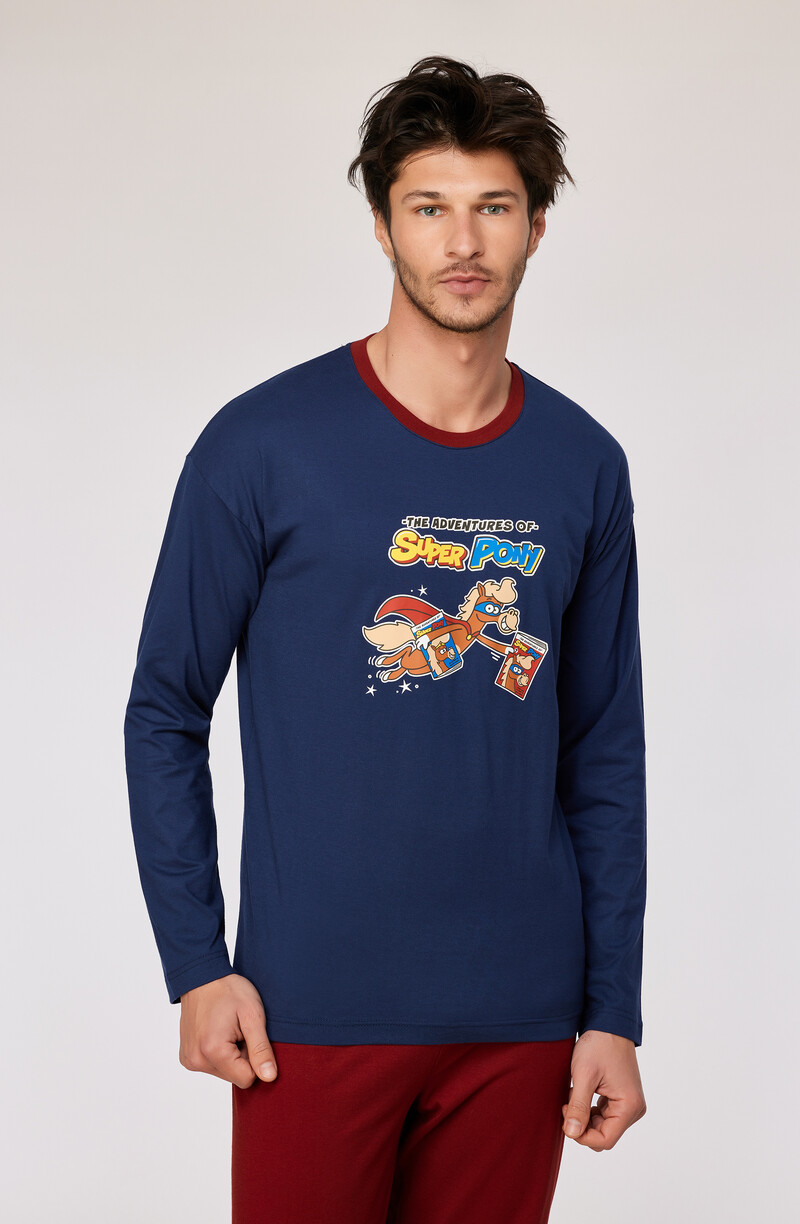 Woody Jongens-Heren Pyjama, donkerblauw