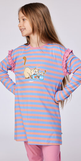 Woody Meisjes-Dames Pyjama, blauw-roze streep