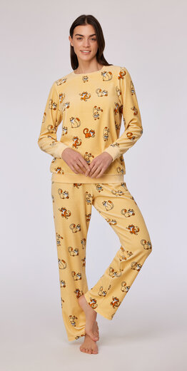 Woody Meisjes-Dames Pyjama, gele kattenprint