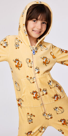 Woody Unisex Onesie, gele kattenprint