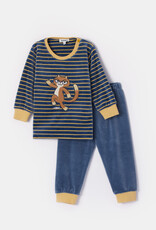 Woody Jongens-Heren Pyjama, antraciet-gele streep
