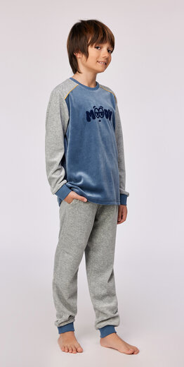 Woody Jongens-Heren Pyjama, blauwgrijs