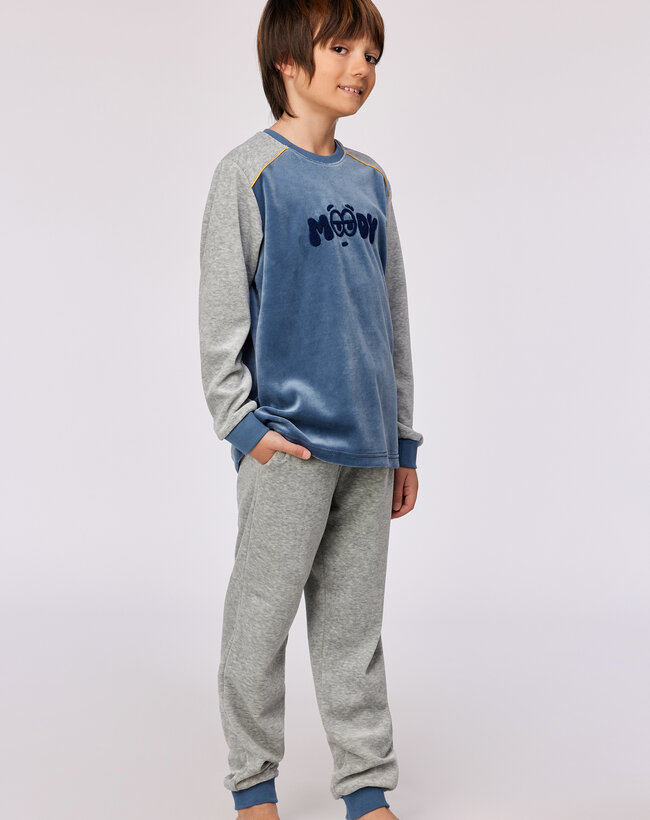Woody Jongens-Heren Pyjama, blauwgrijs