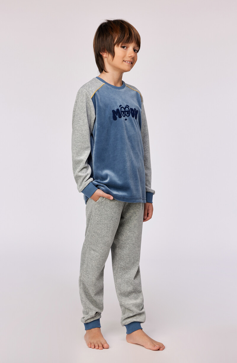 Woody Jongens-Heren Pyjama, blauwgrijs