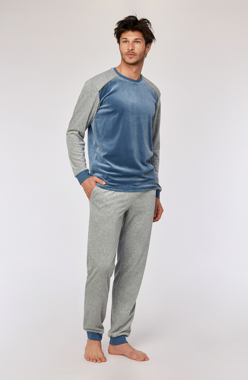 Woody Jongens-Heren Pyjama, blauwgrijs