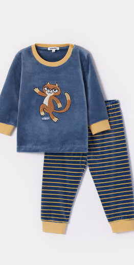 Woody Jongens-Heren Pyjama, blauwgrijs