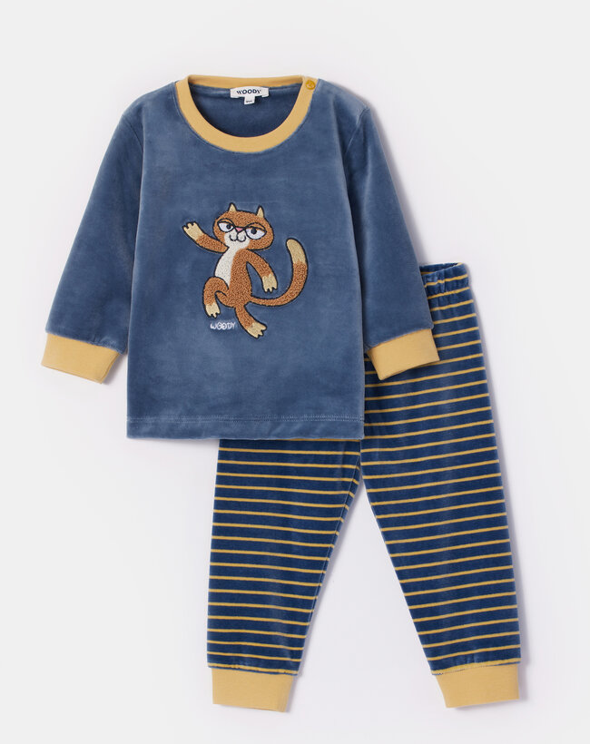 Woody Jongens-Heren Pyjama, blauwgrijs