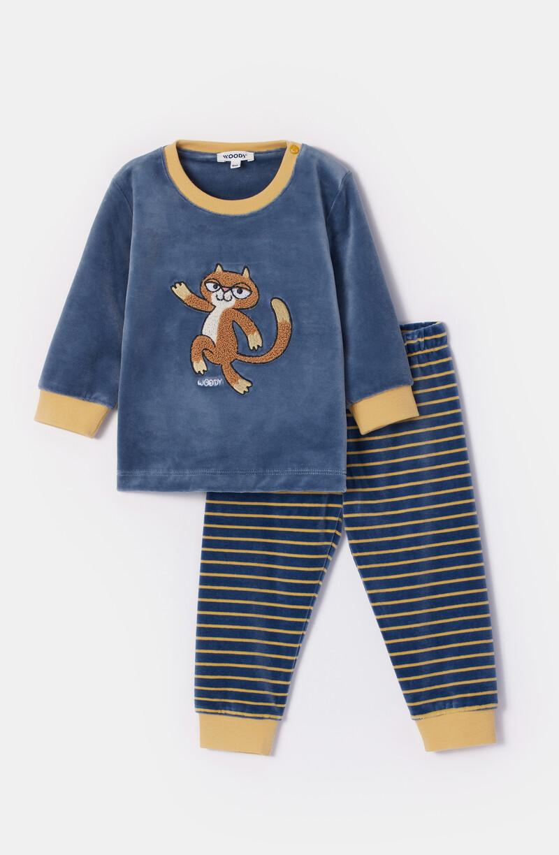 Woody Jongens-Heren Pyjama, blauwgrijs