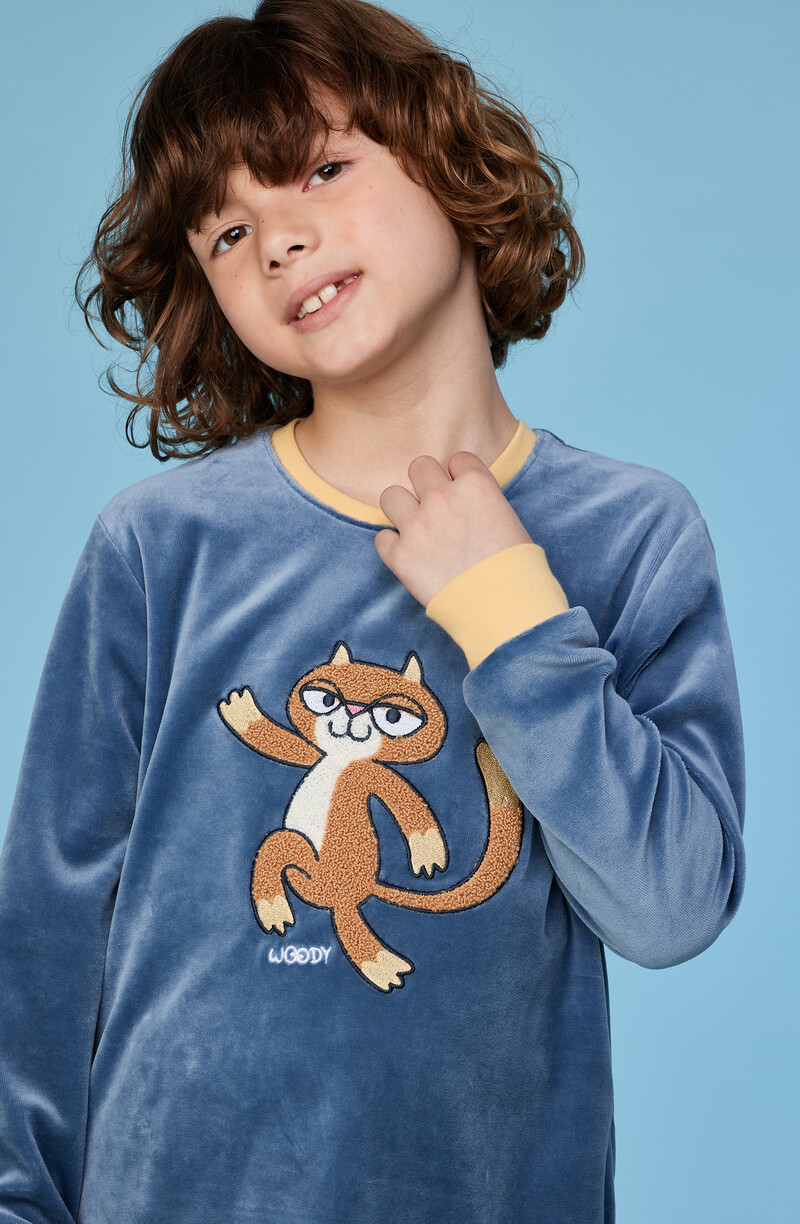 Woody Jongens-Heren Pyjama, blauwgrijs