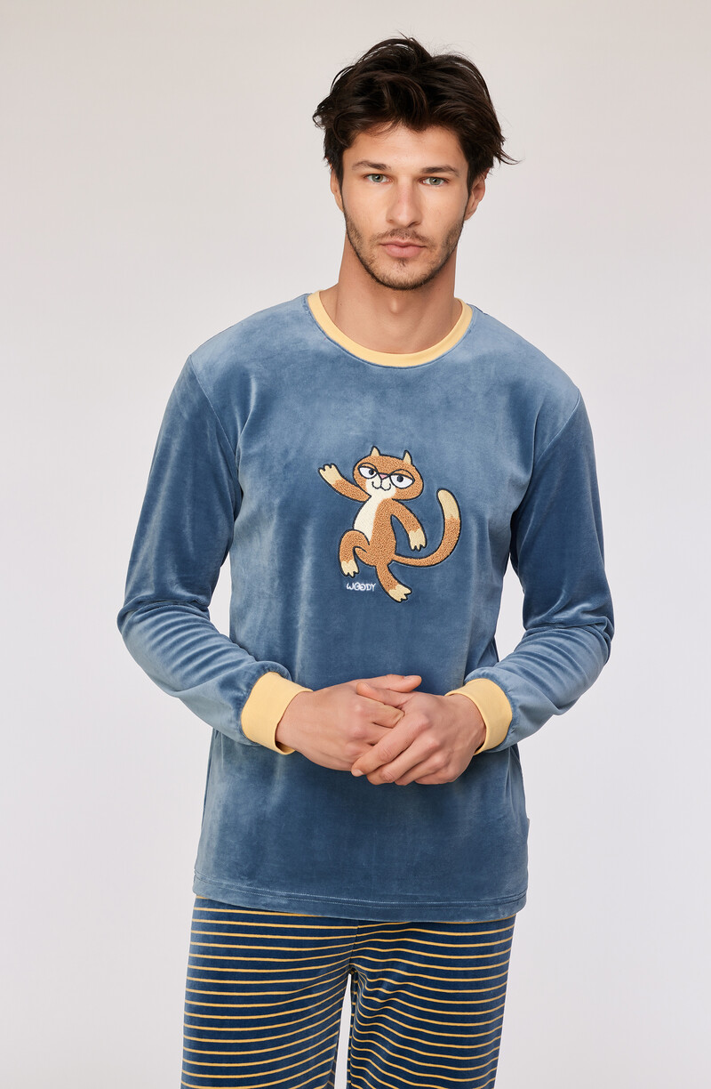 Woody Jongens-Heren Pyjama, blauwgrijs