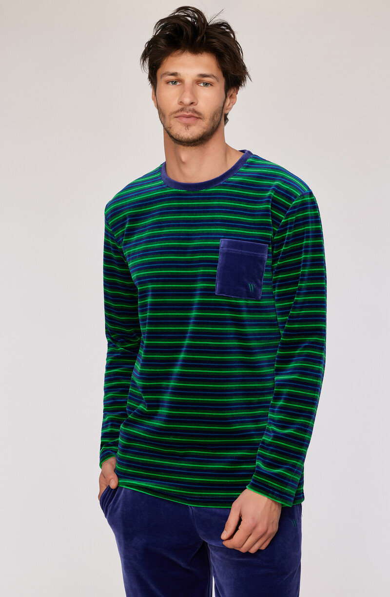 Woody Heren Pyjama, groene streep