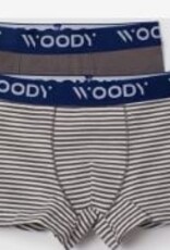 Woody Jongens Boxer, duopack grijs uni + streep
