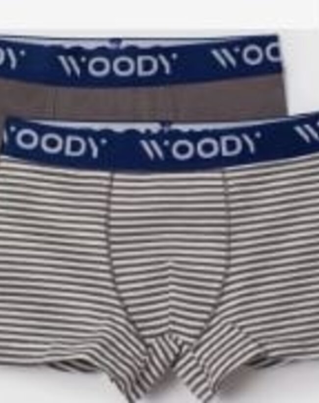 Woody Jongens Boxer, duopack grijs uni + streep