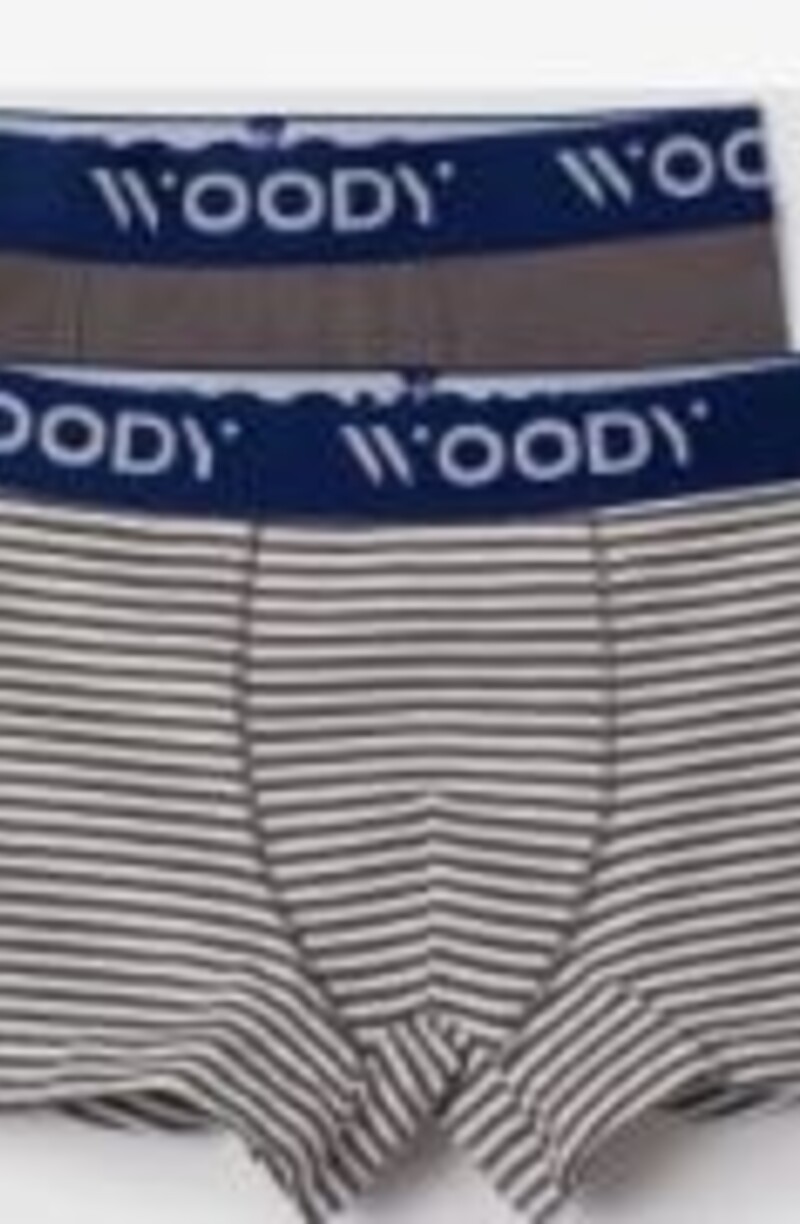 Woody Jongens Boxer, duopack grijs uni + streep