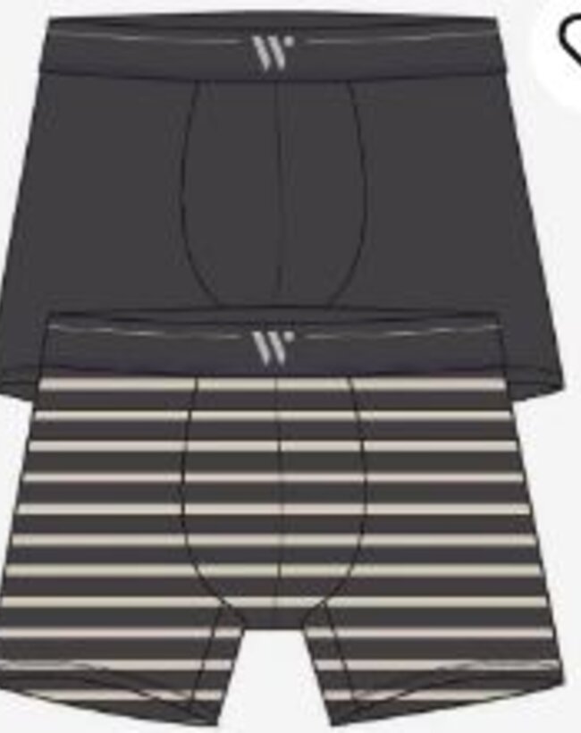 Woody Jongens Boxer, duopack antraciet + gebroken wit fijn gestreept