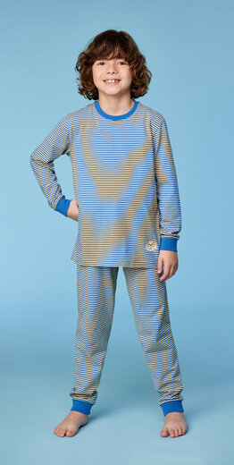 Woody Jongens-Heren Pyjama, blauw-gele streep