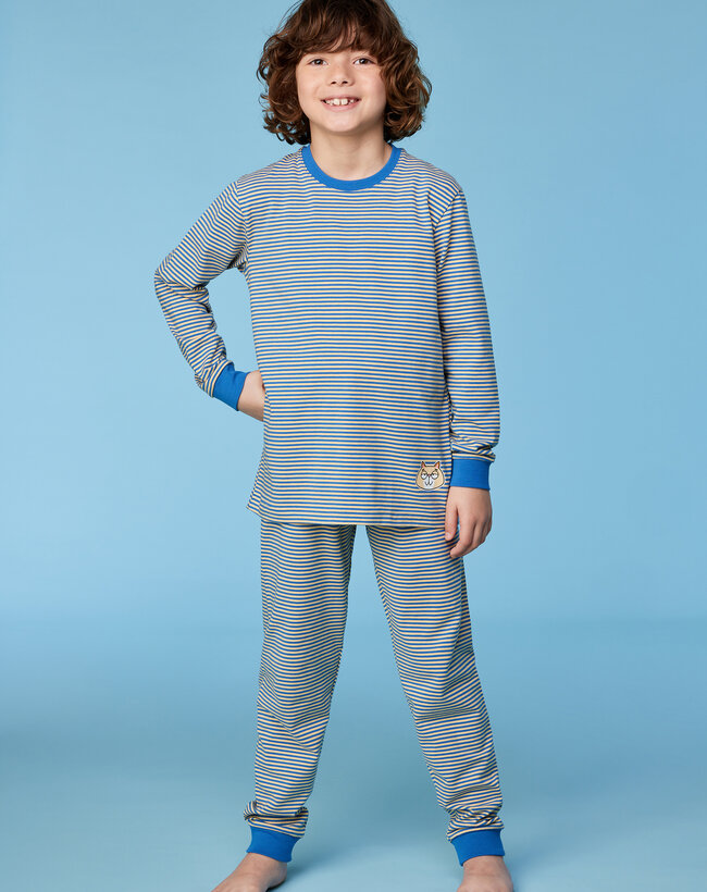 Woody Jongens-Heren Pyjama, blauw-gele streep